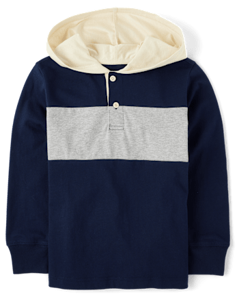 Boys Colorblock Henley Hooded Top