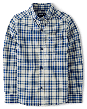 Boys Plaid Poplin Button Up Shirt