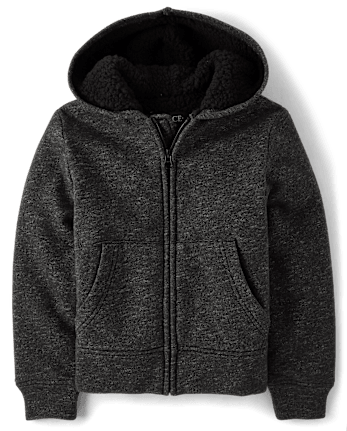 Boys Fleece Sherpa Lined Zip Up Hoodie