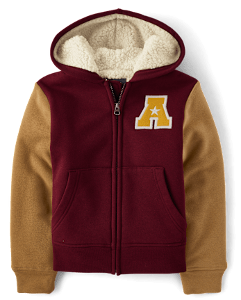 Boys Varsity Fleece Sherpa Lined Zip Up Hoodie