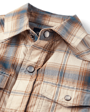 Camisa de popelina a cuadros con cierre de presión en la parte delantera para niños