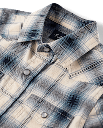 Boys Plaid Poplin Snap Front Shirt