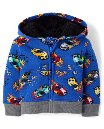 Baby And Toddler Boys Print Fleece Sherpa Lined Zip Up Hoodie