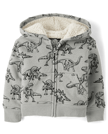 Baby And Toddler Boys Print Fleece Sherpa Lined Zip Up Hoodie