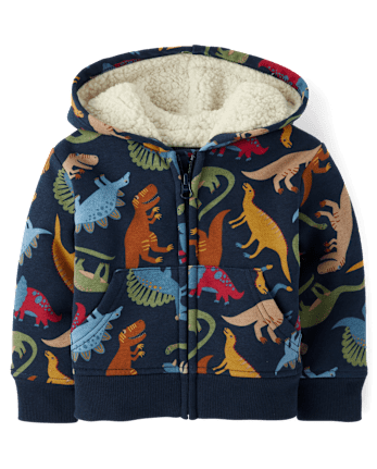 Baby And Toddler Boys Print Fleece Sherpa Lined Zip Up Hoodie