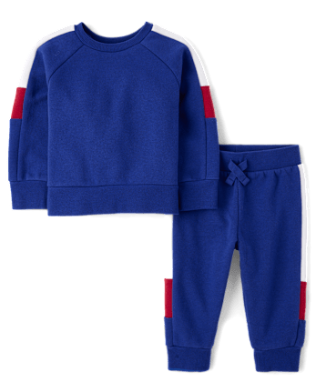 Baby And Toddler Boys Colorblock Fleece 2-Piece Outfit Set