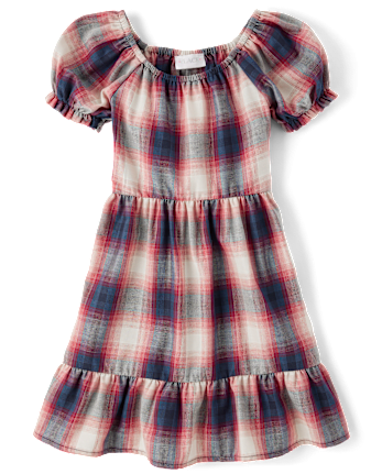 Girls Plaid Flannel Ruffle Dress