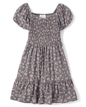 Girls Floral Smocked Ruffle Dress