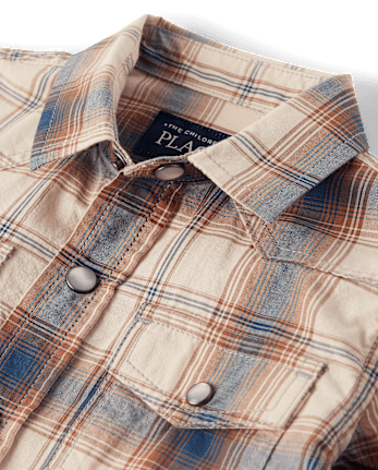 Camisa de popelina a cuadros con cierre de presión en la parte delantera para bebés y niños pequeños