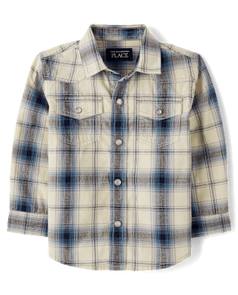 Baby And Toddler Boys Plaid Poplin Snap Front Shirt