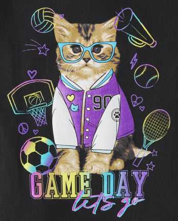 Camiseta gráfica del día del juego del gato para niñas