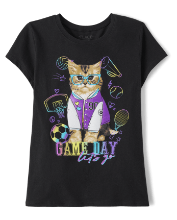 Camiseta gráfica del día del juego del gato para niñas