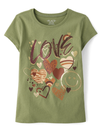 Camiseta con estampado de corazón de amor para niñas