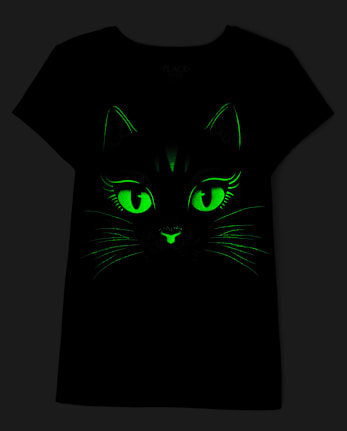 Girls Glow Black Cat Graphic Tee