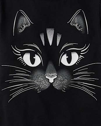 Girls Glow Black Cat Graphic Tee