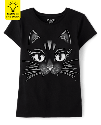 Girls Glow Black Cat Graphic Tee