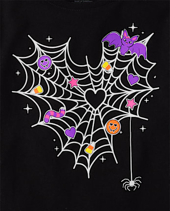 Camisetas estampadas Niña Glow Spiderweb Heart