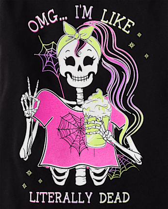 Girls Glow Skeleton Girl Graphic Tee