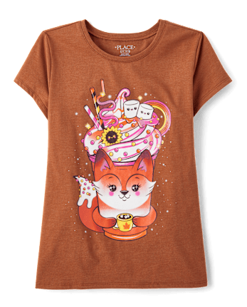 Camiseta con estampado de batido de zorro para niñas