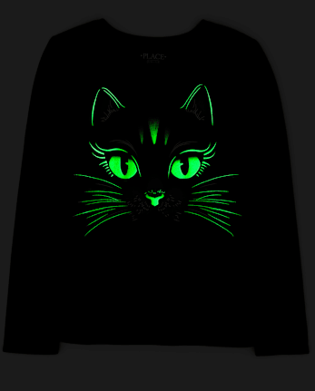 Girls Glow Black Cat Graphic Tee