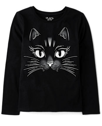 Girls Glow Black Cat Graphic Tee
