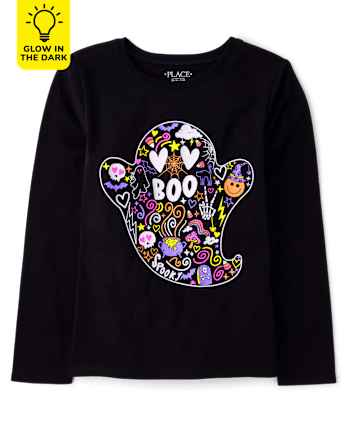 Girls Glow Ghost Boo Graphic Tee