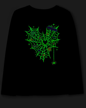 Girls Glow Spiderweb Heart Graphic Tee