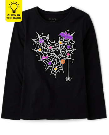 Girls Glow Spiderweb Heart Graphic Tee