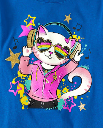 Niña Gato Música Camisetas estampadas