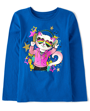 Niña Gato Música Camisetas estampadas