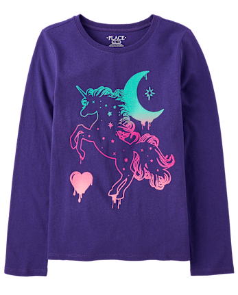 Lot De 2 T-shirts Manches Longues Fille - Imprimé Licorne - Coton Doux - Taille 3 à 9 Ans - Col Rond, Lavage Machine