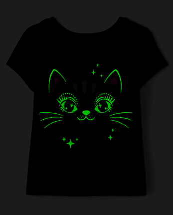 Baby And Toddler Girls Glow Black Cat Graphic Tee