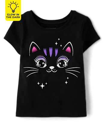 Baby And Toddler Girls Glow Black Cat Graphic Tee