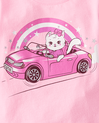 Baby And Toddler Girls Cat Car Graphic Tee