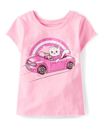 Baby And Toddler Girls Cat Car Graphic Tee