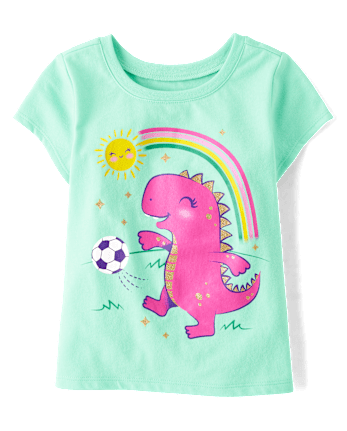 Baby And Toddler Girls Dino Soccer Graphic Tee