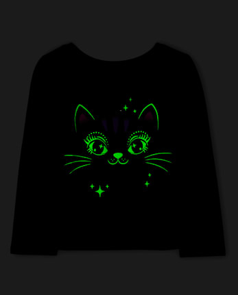 Baby And Toddler Girls Glow Black Cat Graphic Tee