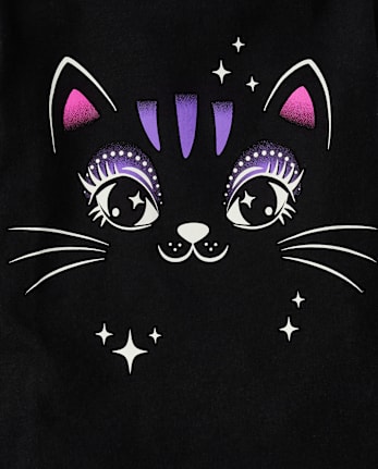 Baby And Toddler Girls Glow Black Cat Graphic Tee