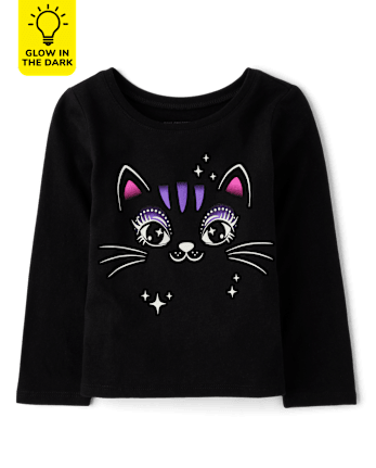 Baby And Toddler Girls Glow Black Cat Graphic Tee