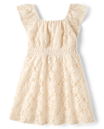 Vestido fruncido de encaje para niñas
