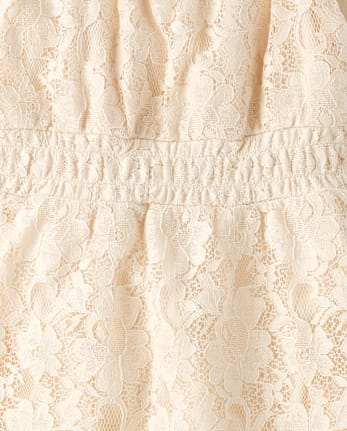 Vestido fruncido de encaje para niñas