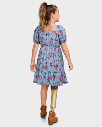 Vestido de niñas con volante fruncido floral