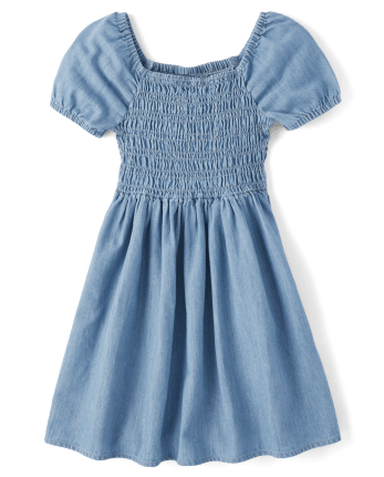 Girls Chambray Smocked Dress