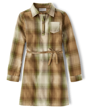 Girls Matching Family Plaid Flannel Shirt Dress