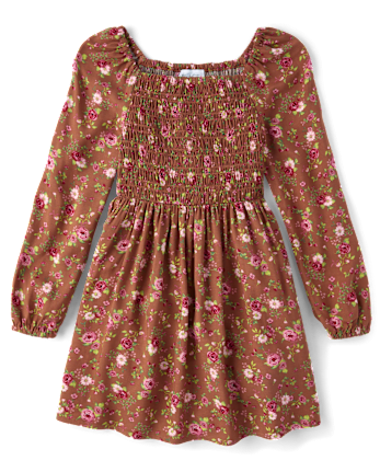 Girls Floral Smocked Dress