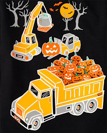 Baby And Toddler Boys Glow Halloween Construction Graphic Tee