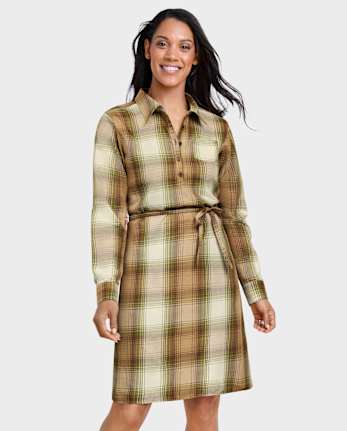 Womens Matching Family Plaid Flannel Shirt Dress