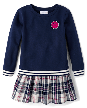 Girls Happy Face Sweatshirt Dress