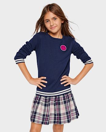 Girls Happy Face Sweatshirt Dress