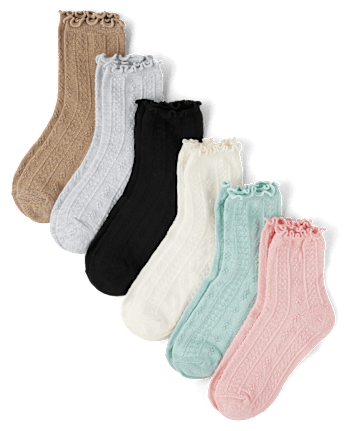 Girls Pointelle Ruffle Midi Socks 6-Pack